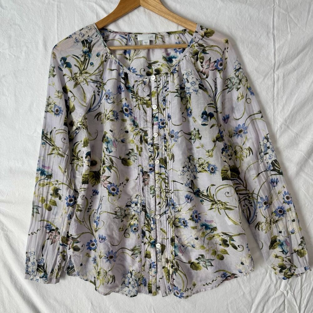 J Jill Pastel Floral Summer Casual Top Size S Lightweight Cotton Silk Boho